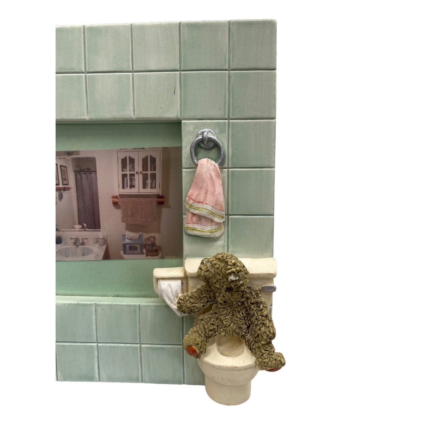 Handcrafted Bathroom-Themed Picture Frame With Teddy Bear Accents