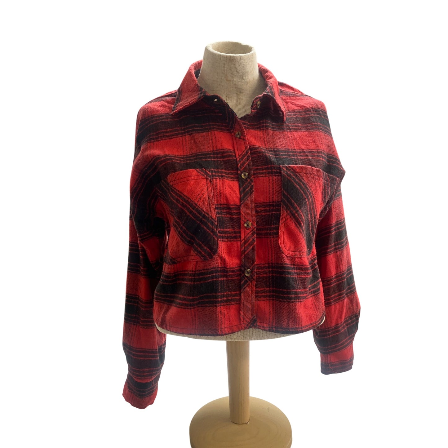 Ci Sono Womens Medium Red & Black Plaid Flannel Crop Jacket