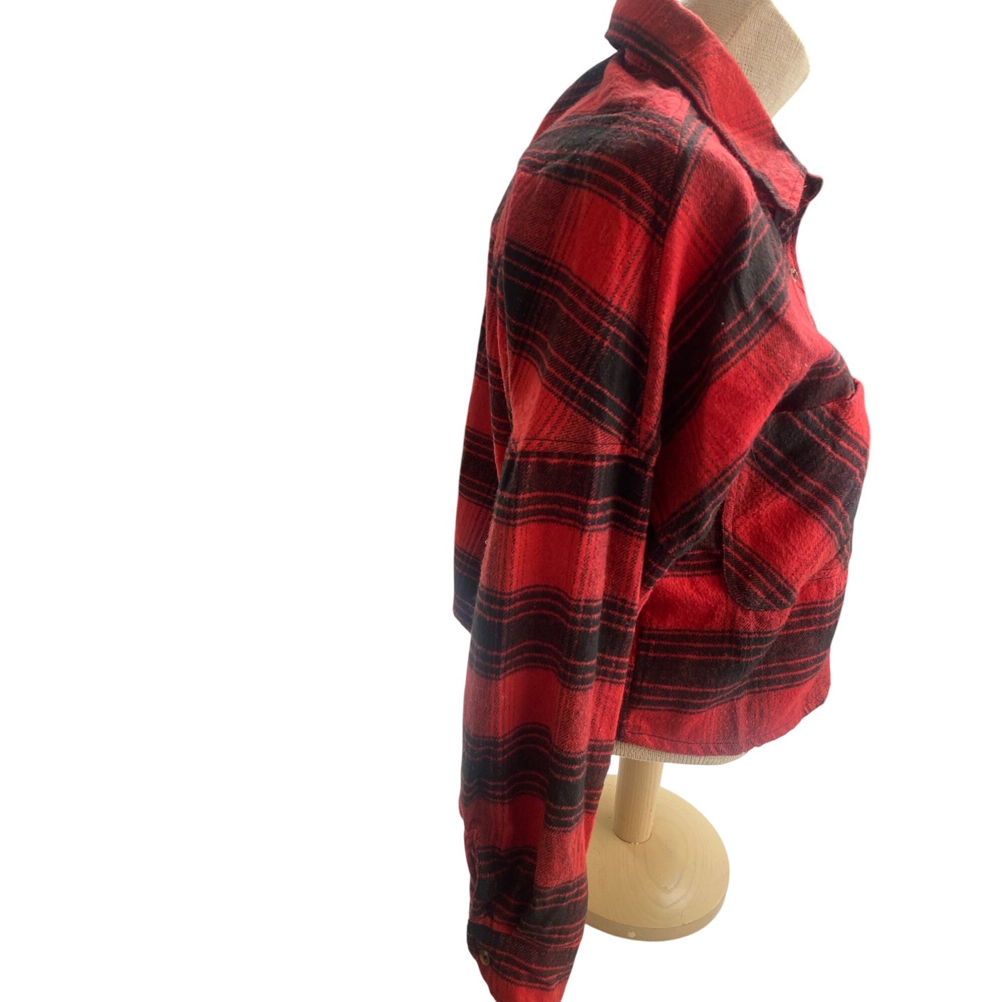 Ci Sono Womens Medium Red & Black Plaid Flannel Crop Jacket