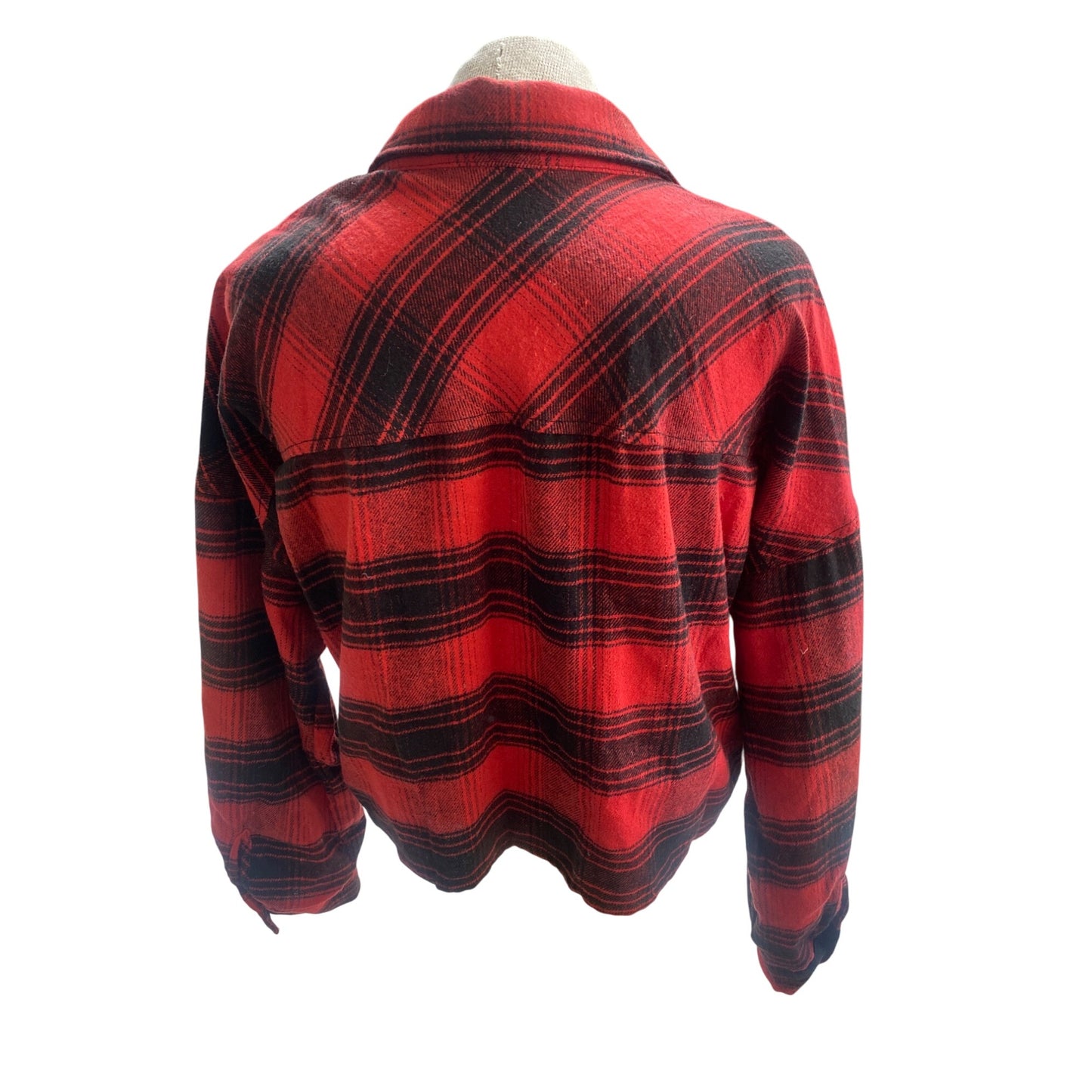 Ci Sono Womens Medium Red & Black Plaid Flannel Crop Jacket