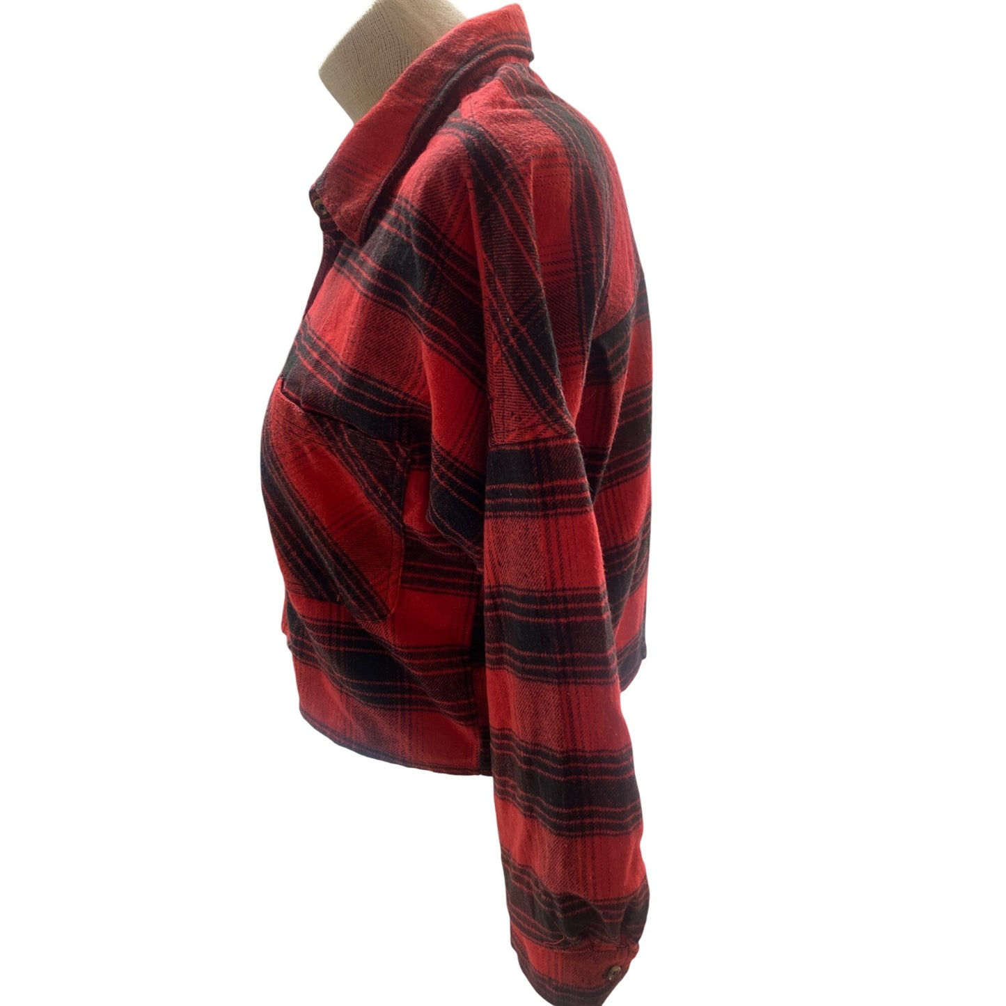 Ci Sono Womens Medium Red & Black Plaid Flannel Crop Jacket