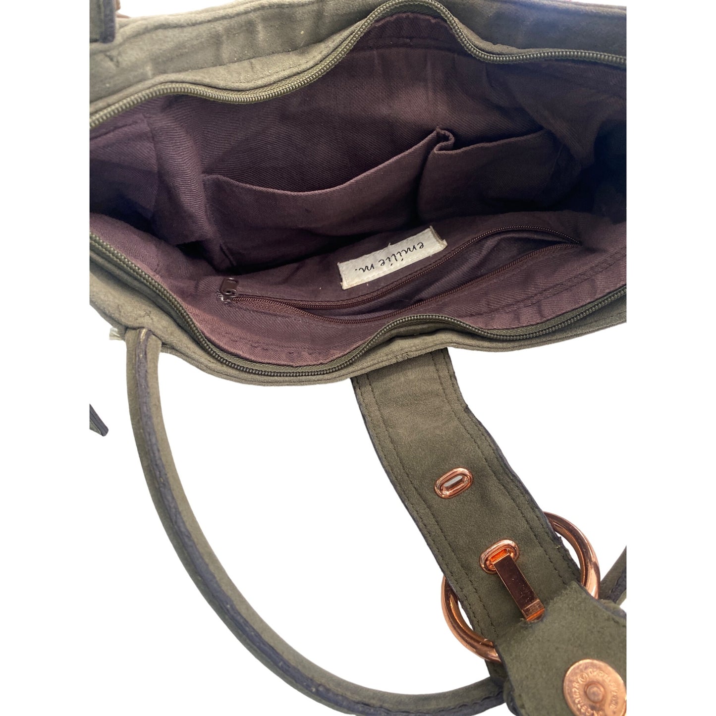 Emilie M. Olive Green Handbag With Dual Handles & Inner Zipper Pocket