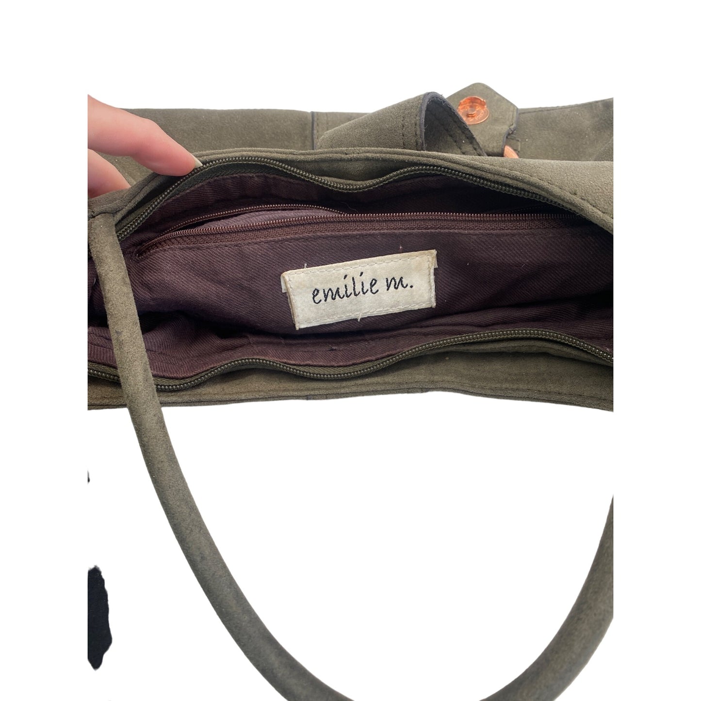 Emilie M. Olive Green Handbag With Dual Handles & Inner Zipper Pocket