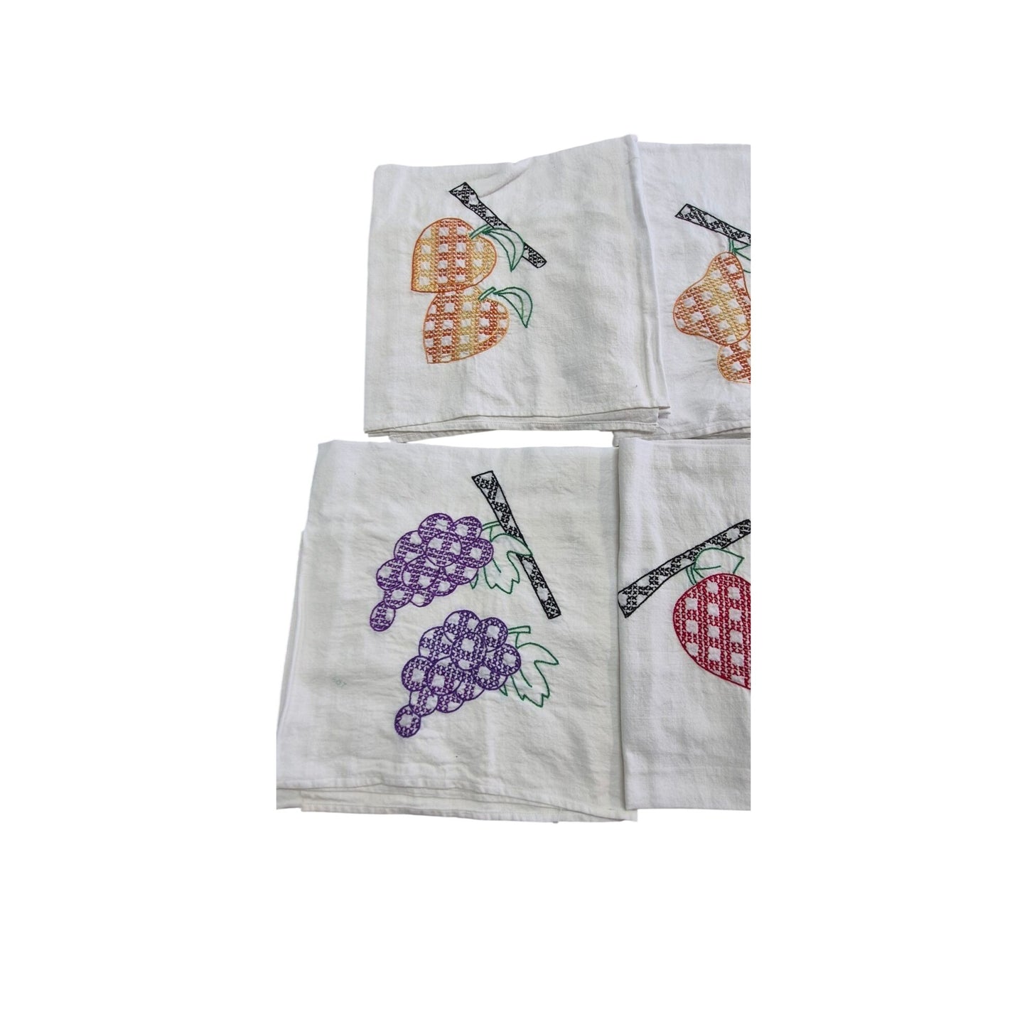 Vintage Cotton Dish Towels Set 6 Fruit  27" x 29"
