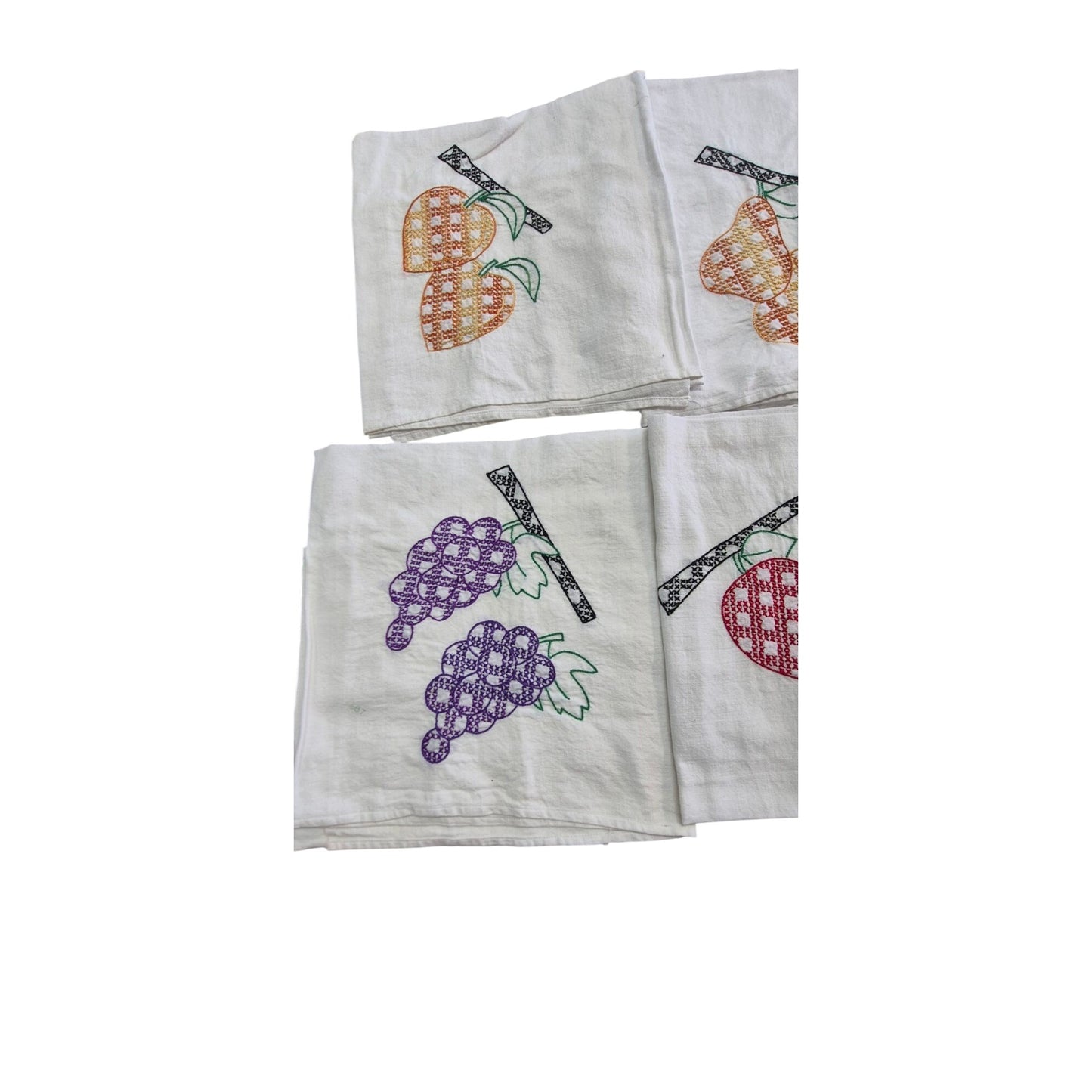 Vintage Cotton Dish Towels Set 6 Fruit  27" x 29"