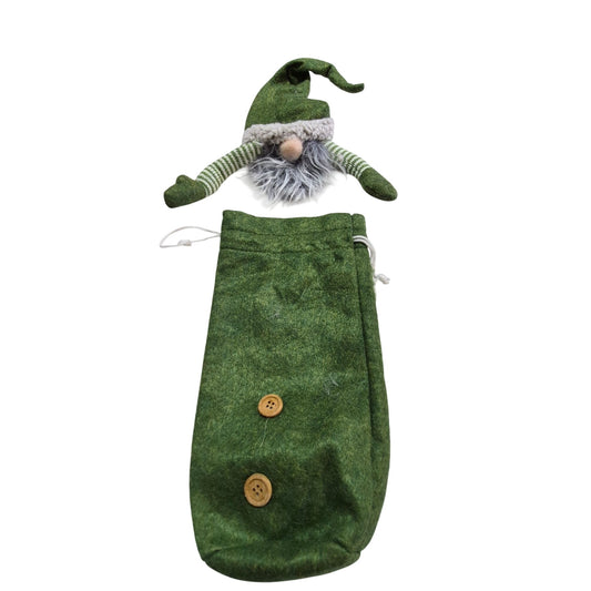 Green Gnome Christmas Stocking With Buttons & Striped Arms