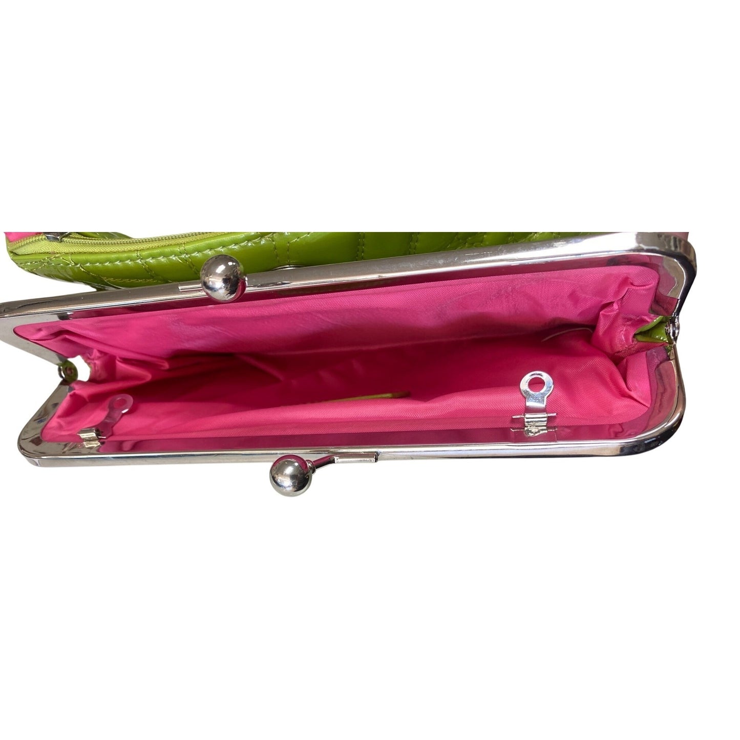 Kristine Lime Green Clutch Crocodile Pattern Pink Interior