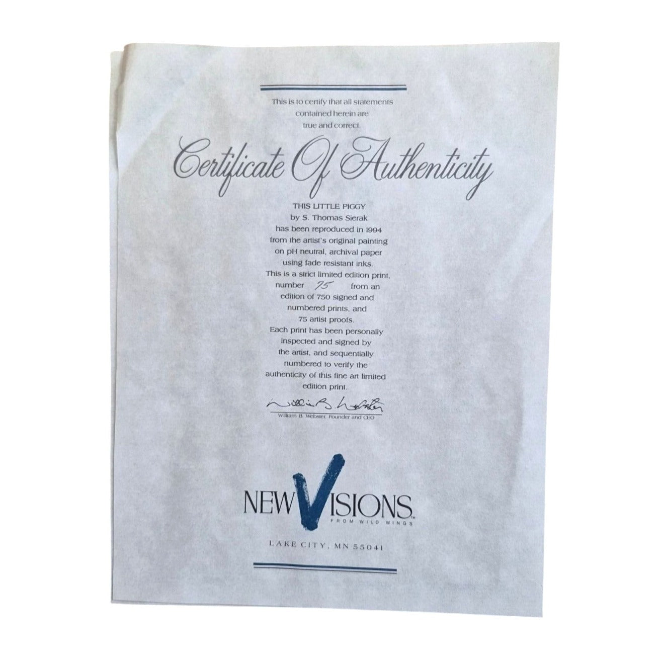 This Little Piggy Limited Edition Framed Print S. Thomas Sierak Signed Numbered