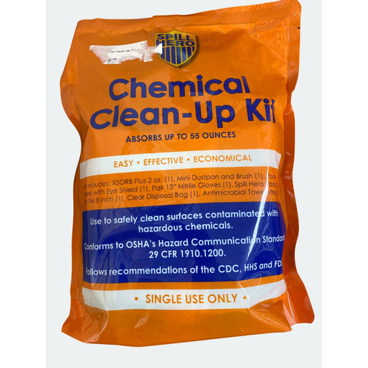 Chemical Clean-Up Kit Spill Hero Single-Use 55 Oz Capacity Includes Gloves Dustpan & Brush Antimicrobial Towelettes