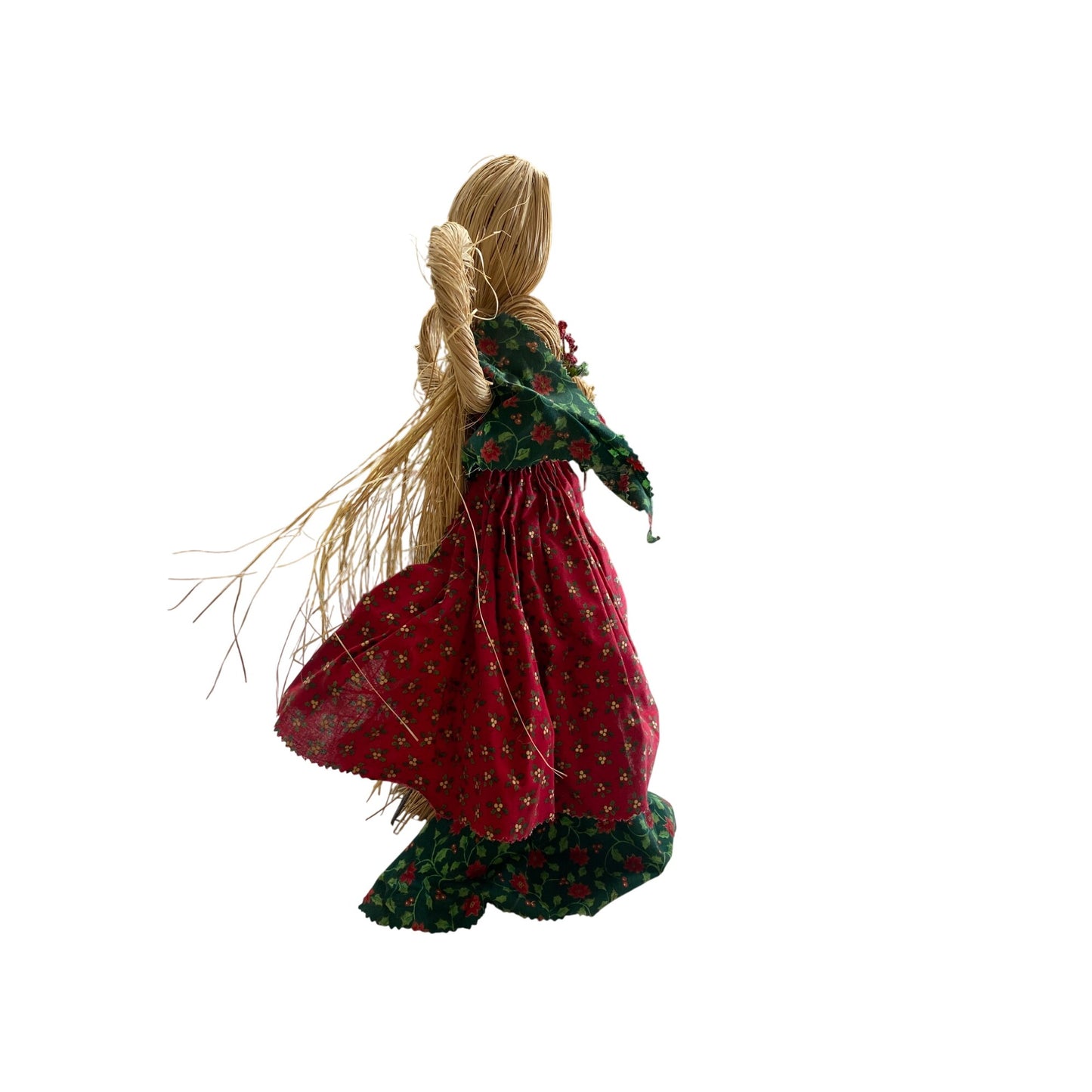 Handcrafted Straw Doll With Floral Dress & Angel Wings