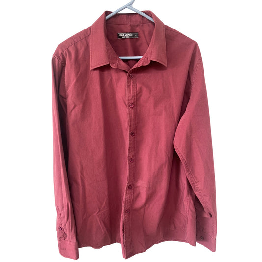 Paul Jones Mens Long-Sleeve Button-Up Shirt XL Cotton Blend Red Casual