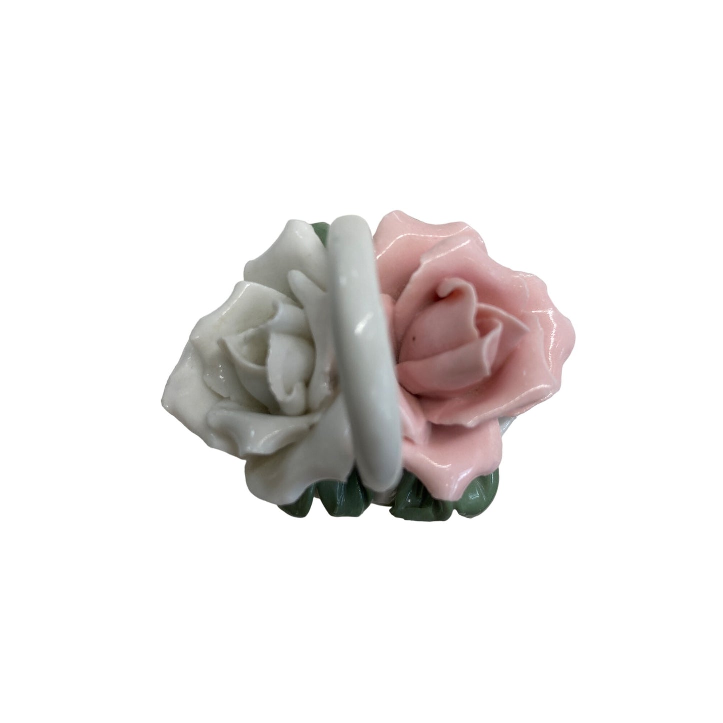 Vintage Porcelain Floral Basket With Pink & White Roses Silvestri