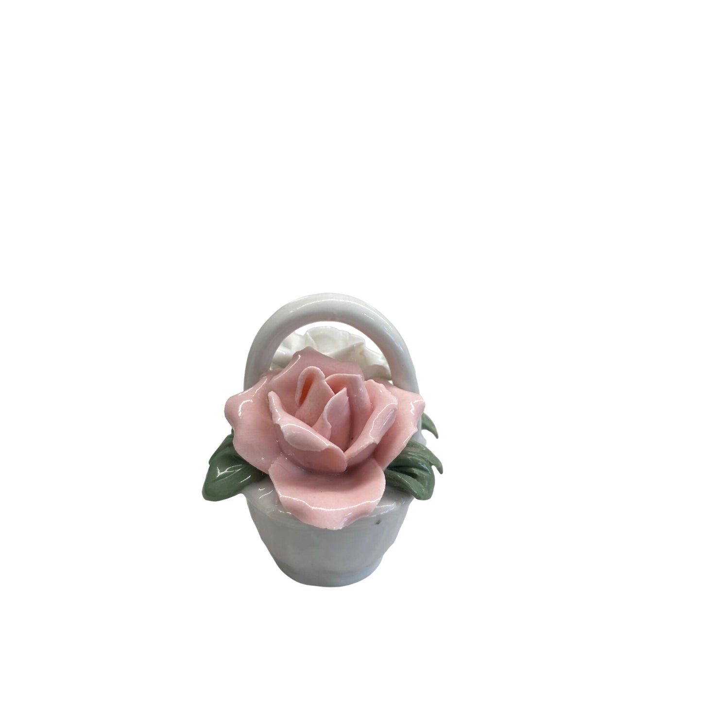 Vintage Porcelain Floral Basket With Pink & White Roses Silvestri