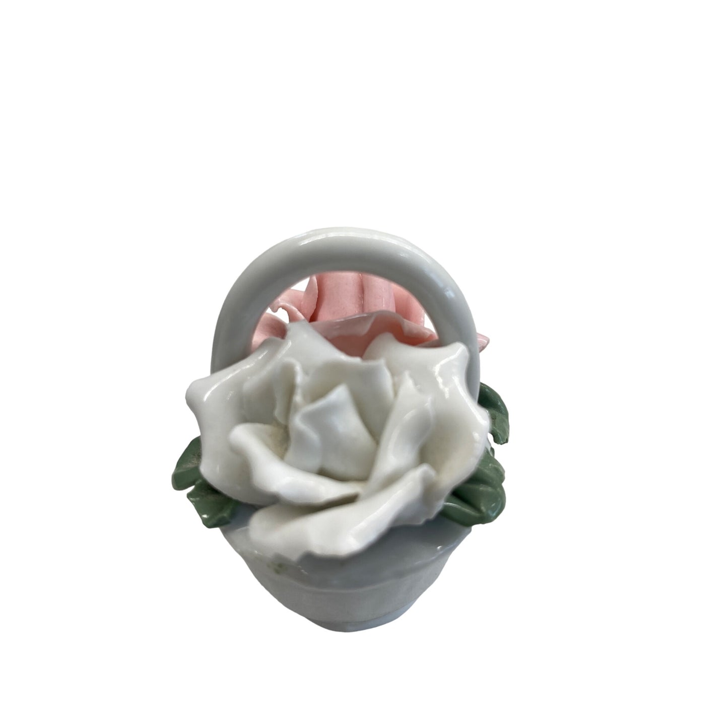 Vintage Porcelain Floral Basket With Pink & White Roses Silvestri
