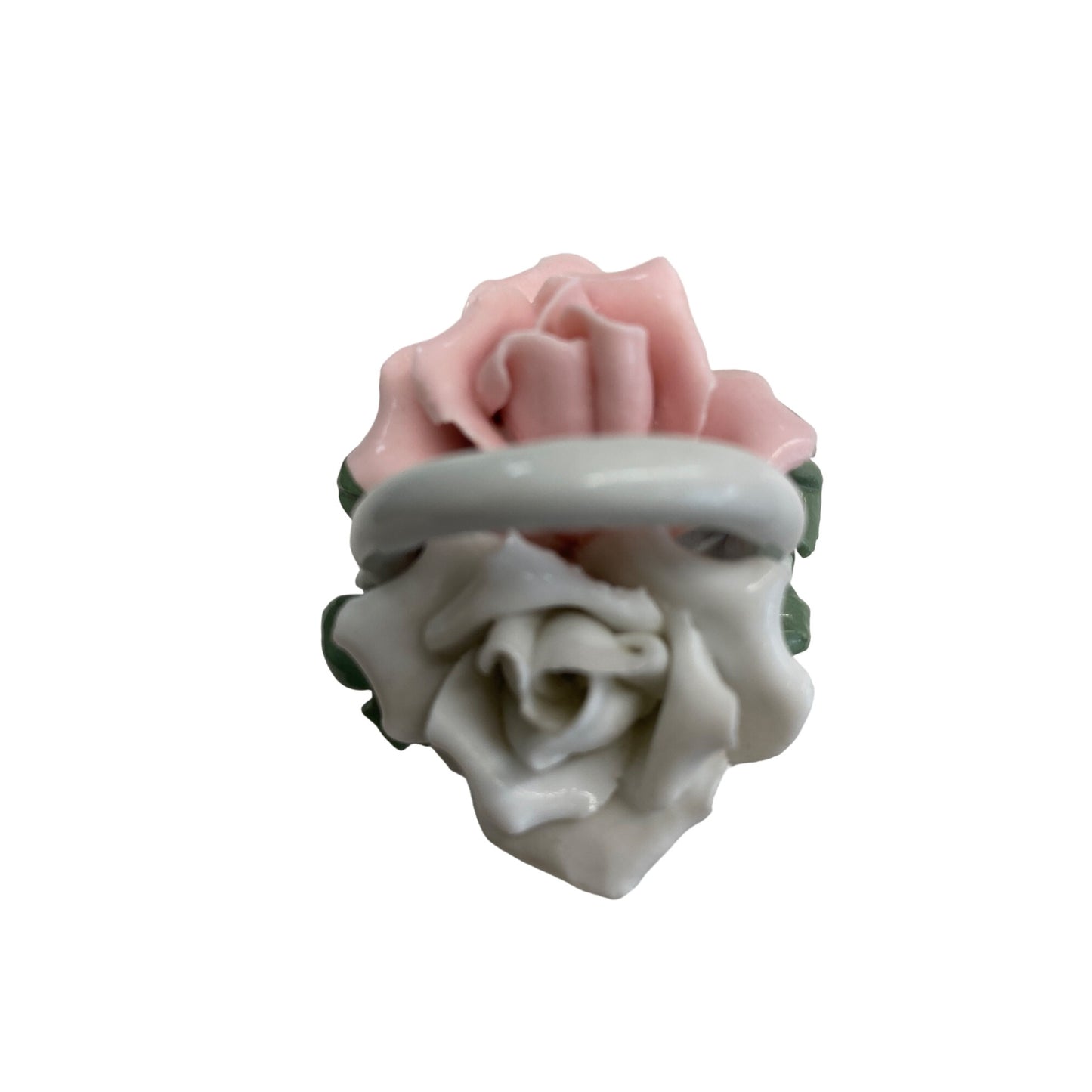 Vintage Porcelain Floral Basket With Pink & White Roses Silvestri