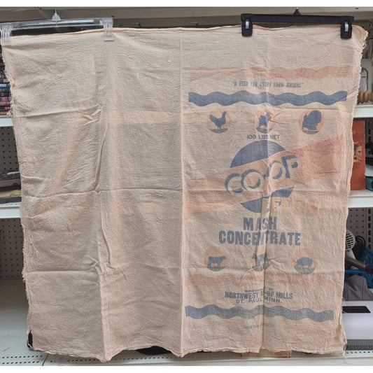 Vintage Pink Feed Sack Fabric Lot Mash Concentrate 100 Lbs. Northwest Co Op Mills St Paul, Minnesota
