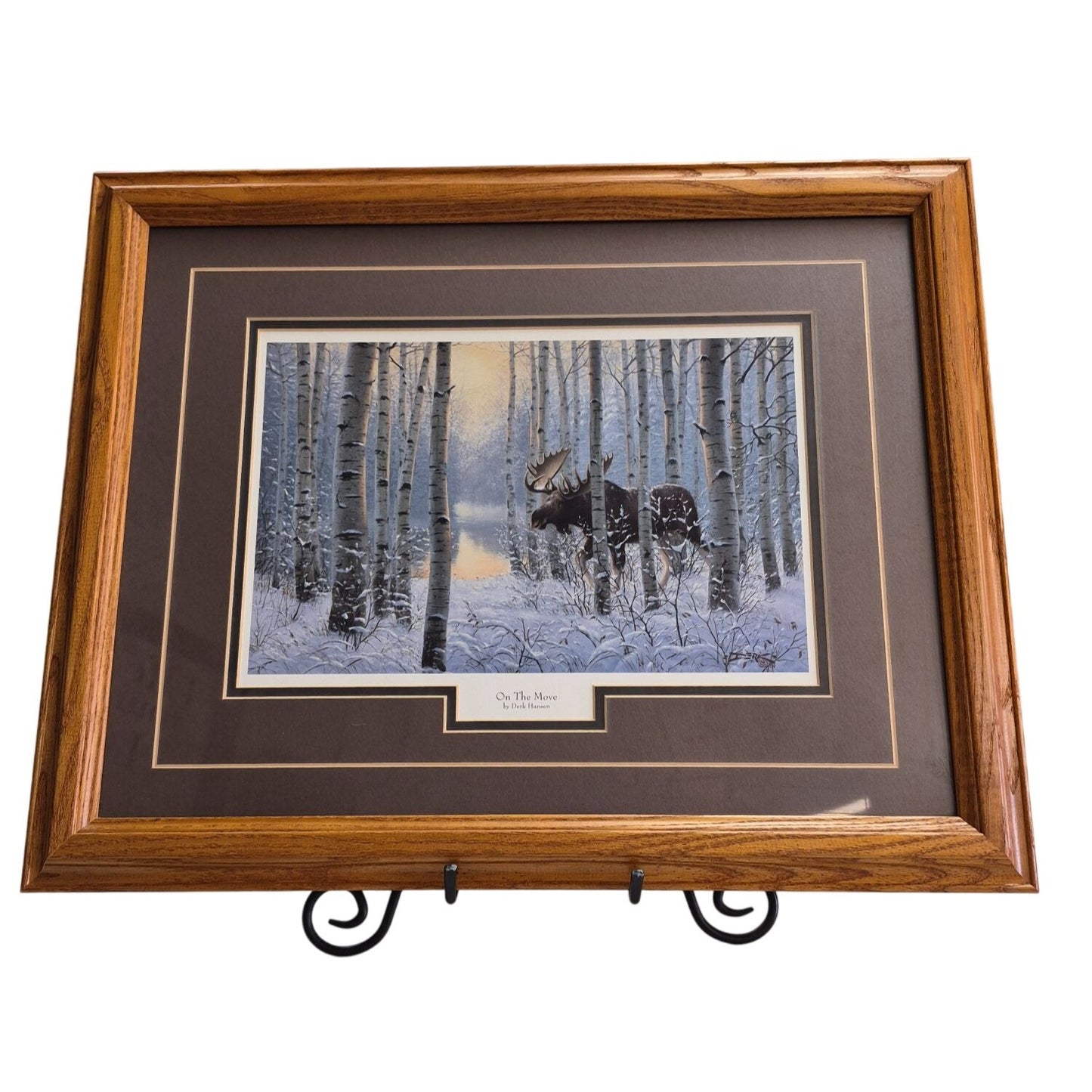 Framed Moose Print Woods Snow Art Derek Hansen Cabin Decor