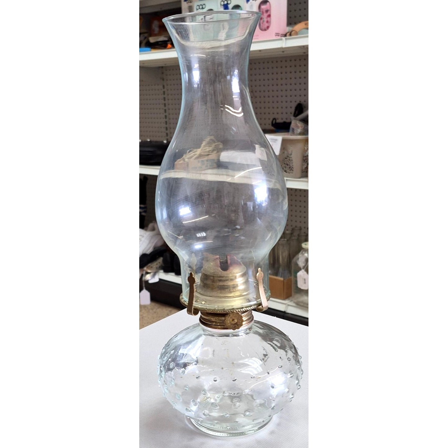 Vintage Clear Glass Oil Lamp Hobnail Base Lamplight Farms Burner