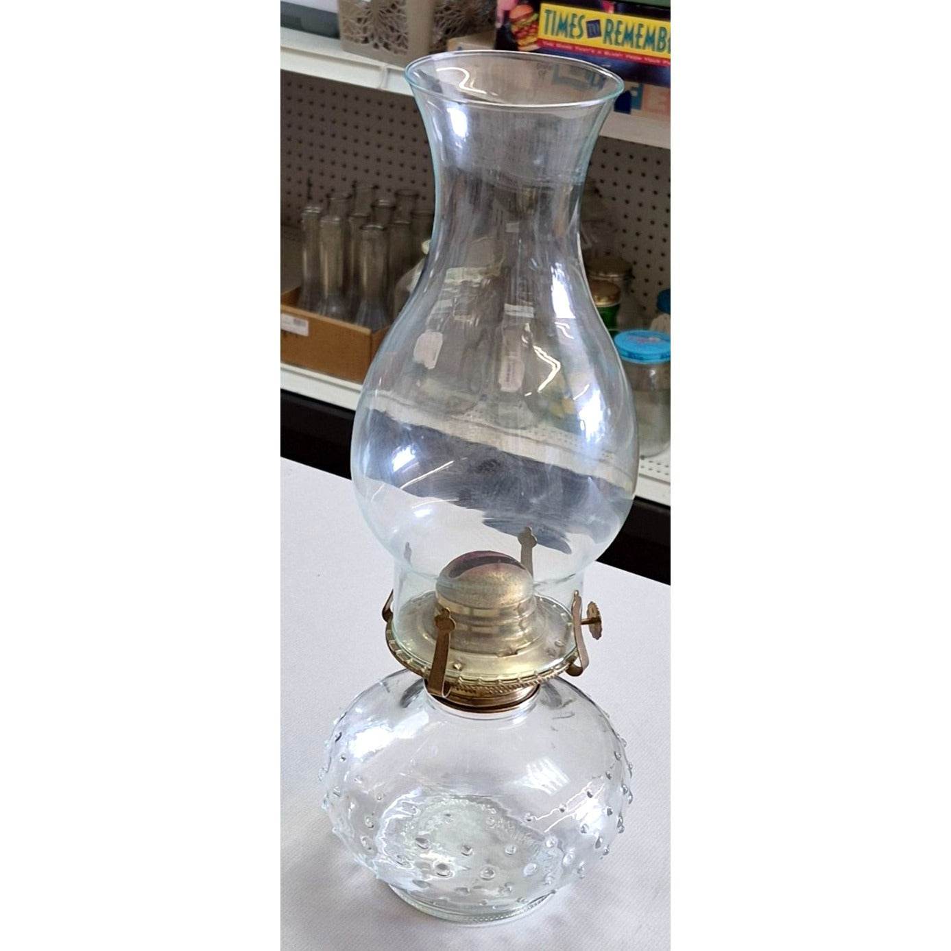 Vintage Clear Glass Oil Lamp Hobnail Base Lamplight Farms Burner