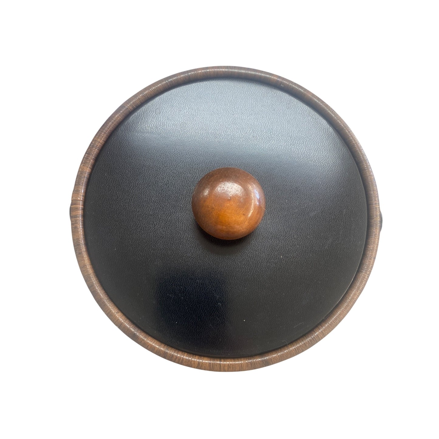 Irvinware Mid-Century Modern Wood look Ice Bucket With Black Handle & Lid