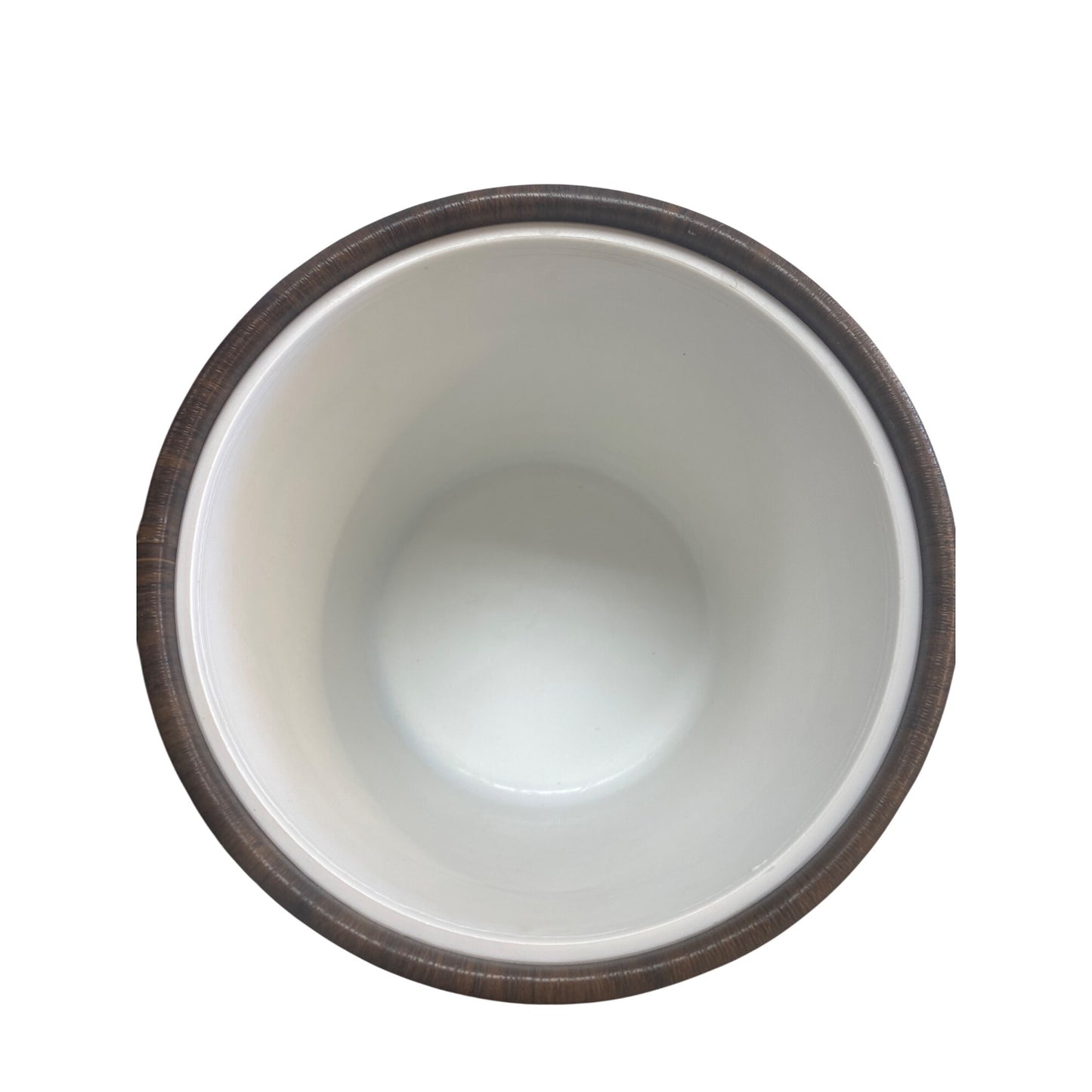 Irvinware Mid-Century Modern Wood look Ice Bucket With Black Handle & Lid