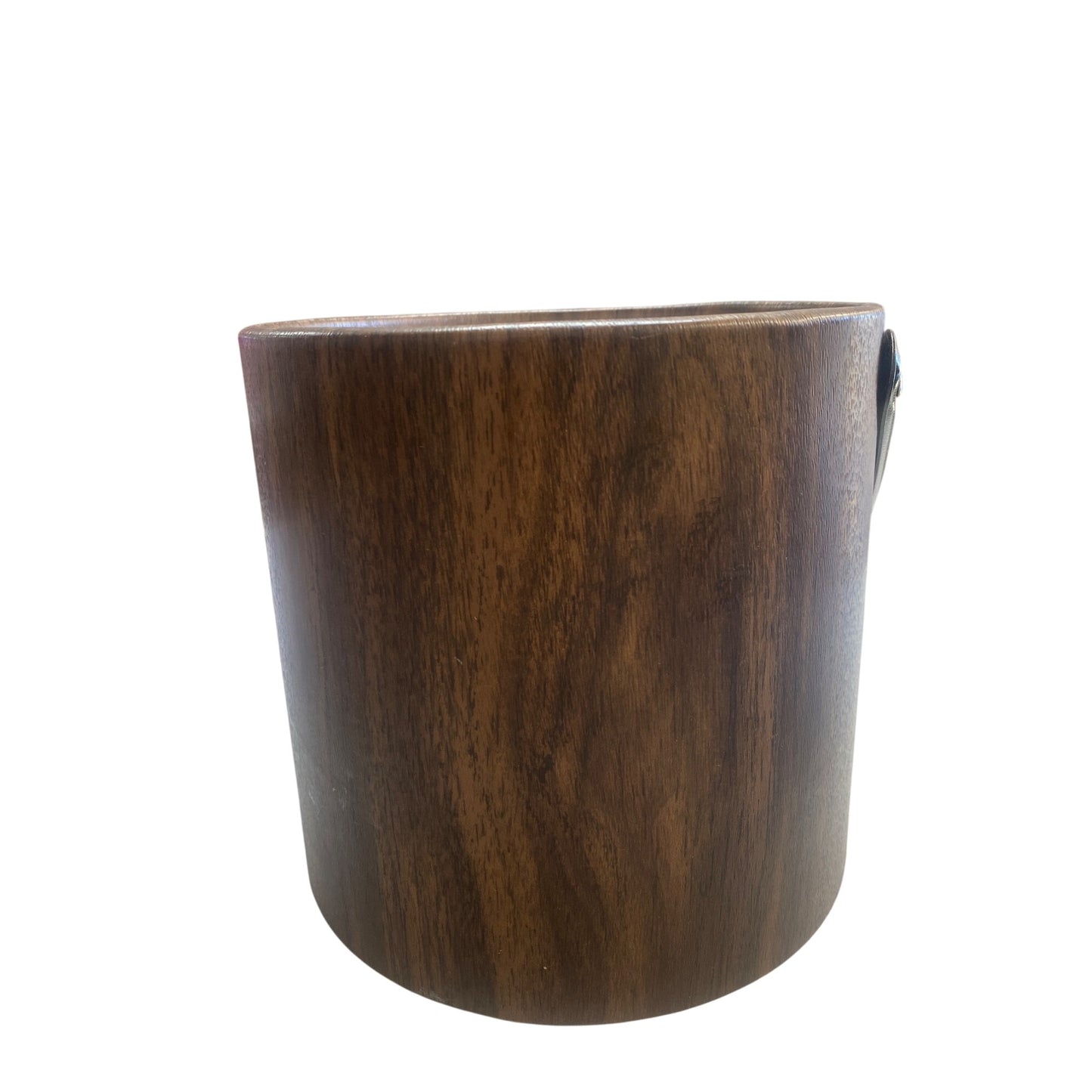 Irvinware Mid-Century Modern Wood look Ice Bucket With Black Handle & Lid