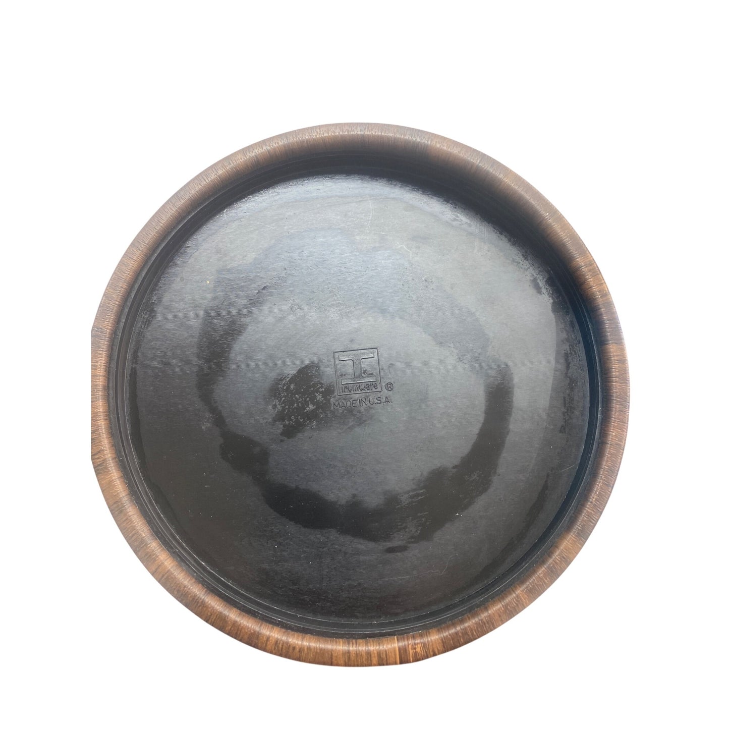 Irvinware Mid-Century Modern Wood look Ice Bucket With Black Handle & Lid