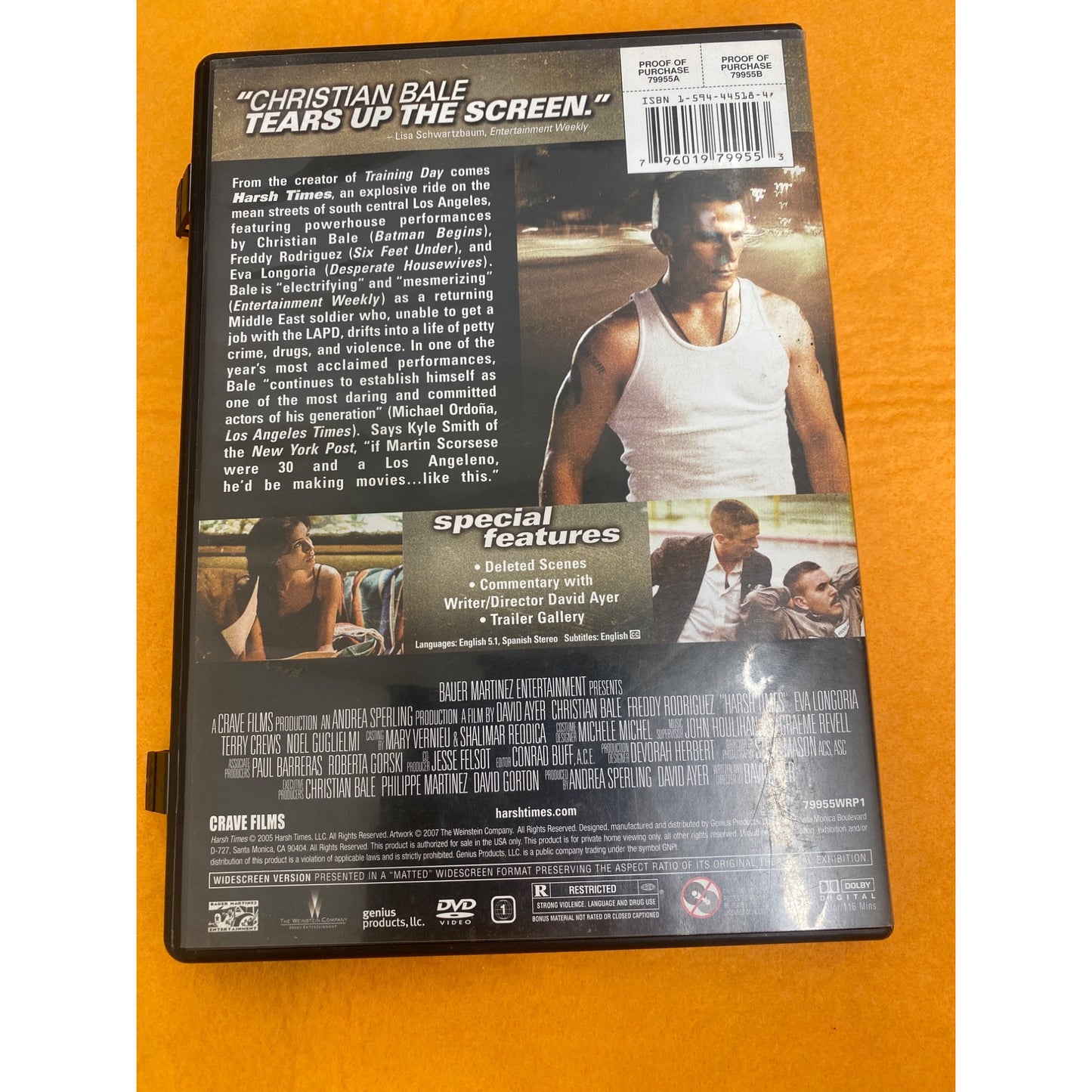 Harsh Times DVD Movie Starring Christian Bale & Freddy Rodriguez With Special Features