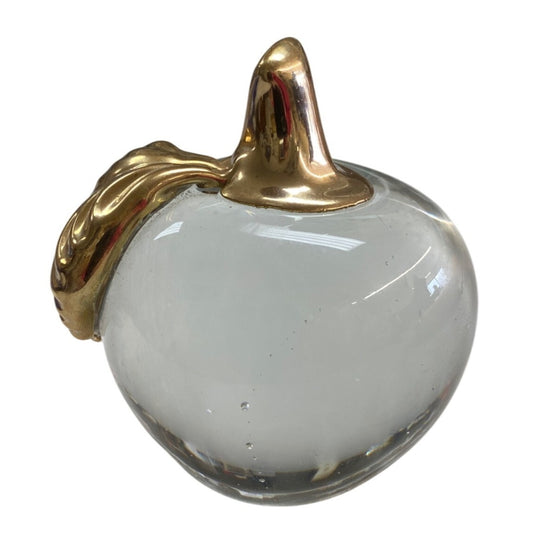 Gold & Clear Glass Apple Paperweight