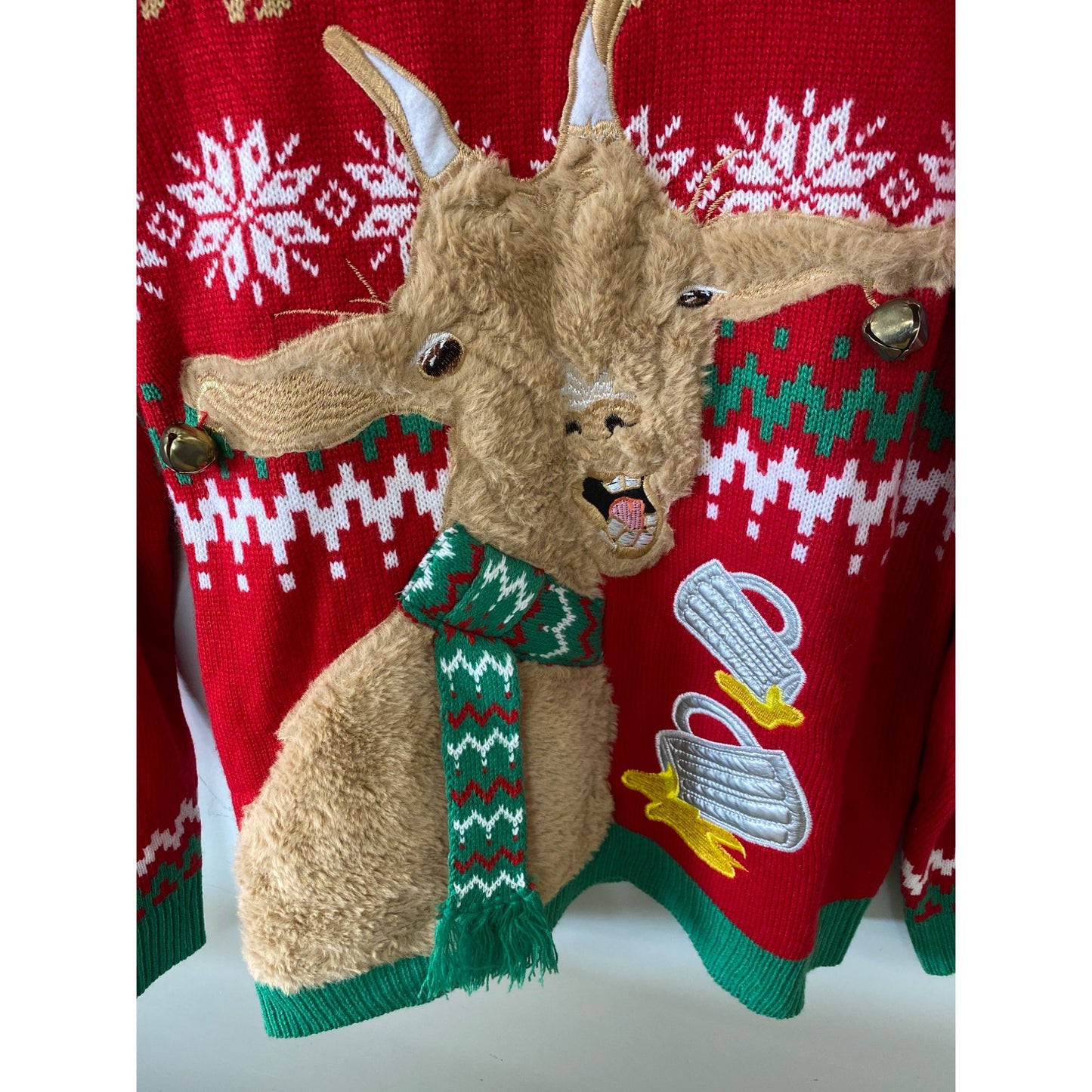 Jolly Sweaters Ugly Christmas Sweater L Red Goats & Snowflakes Design