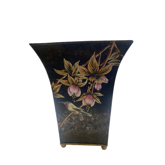 Hand-Painted Black Metal Vase