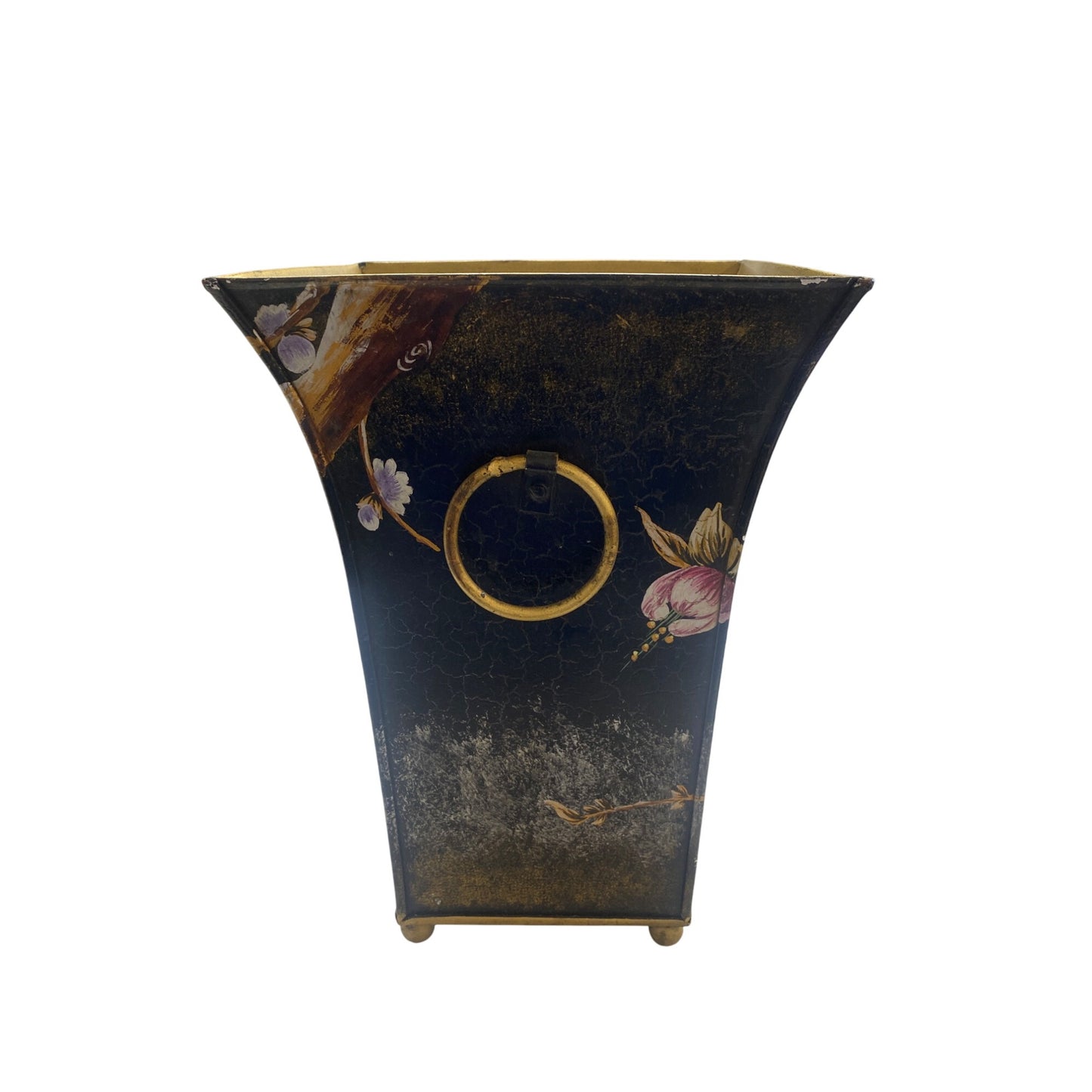 Hand-Painted Black Metal Vase