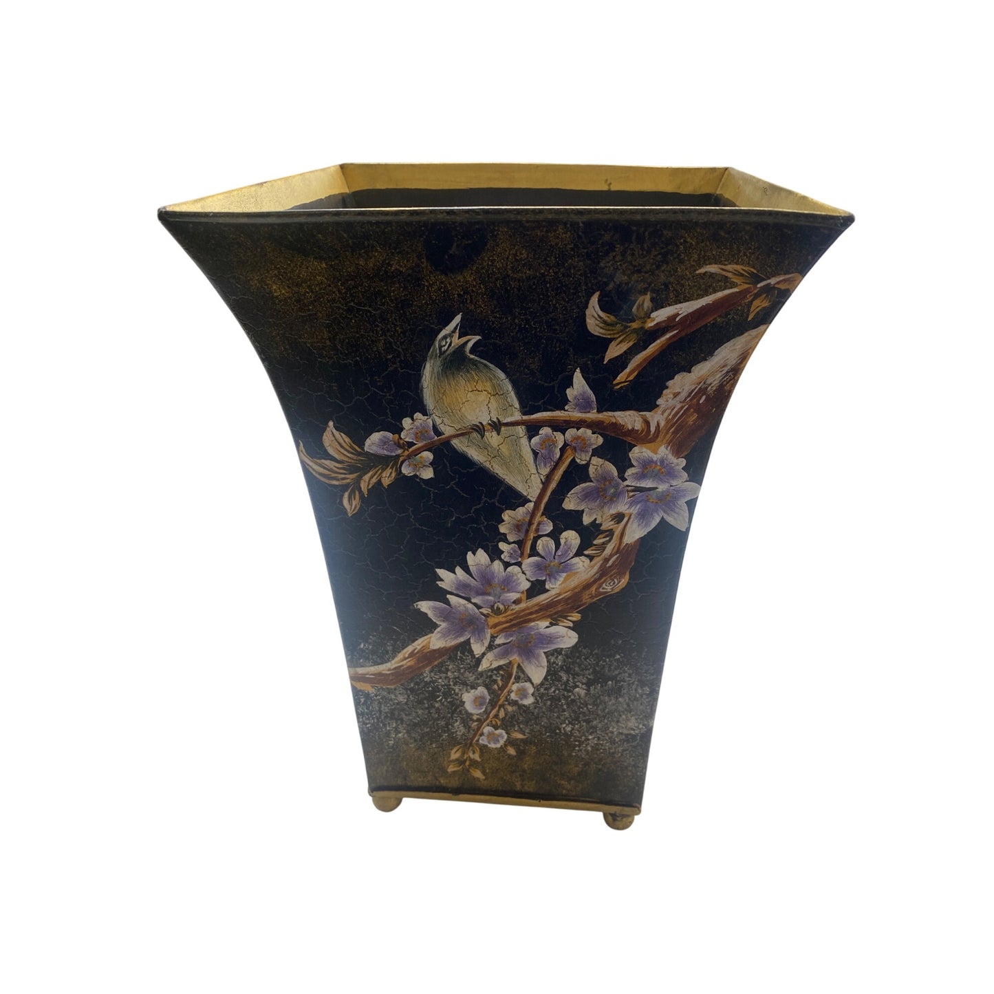 Hand-Painted Black Metal Vase