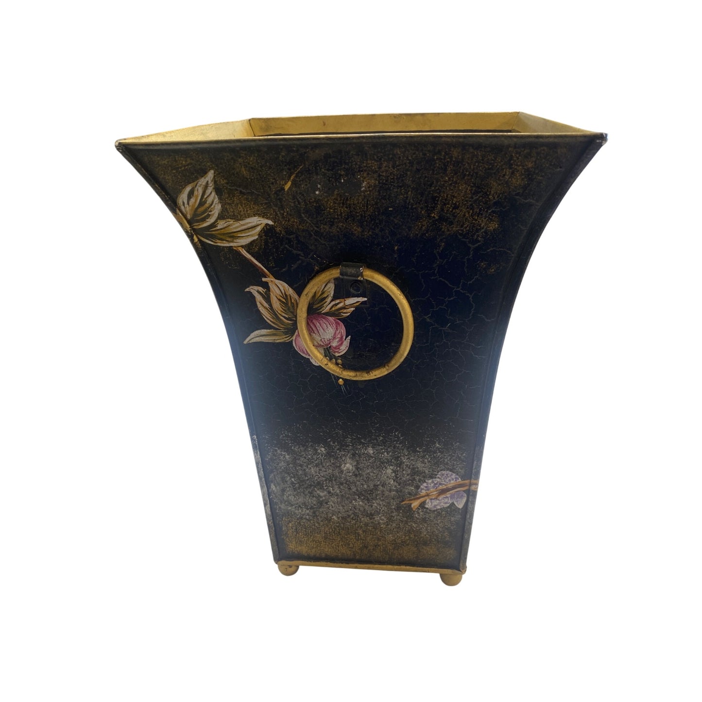 Hand-Painted Black Metal Vase