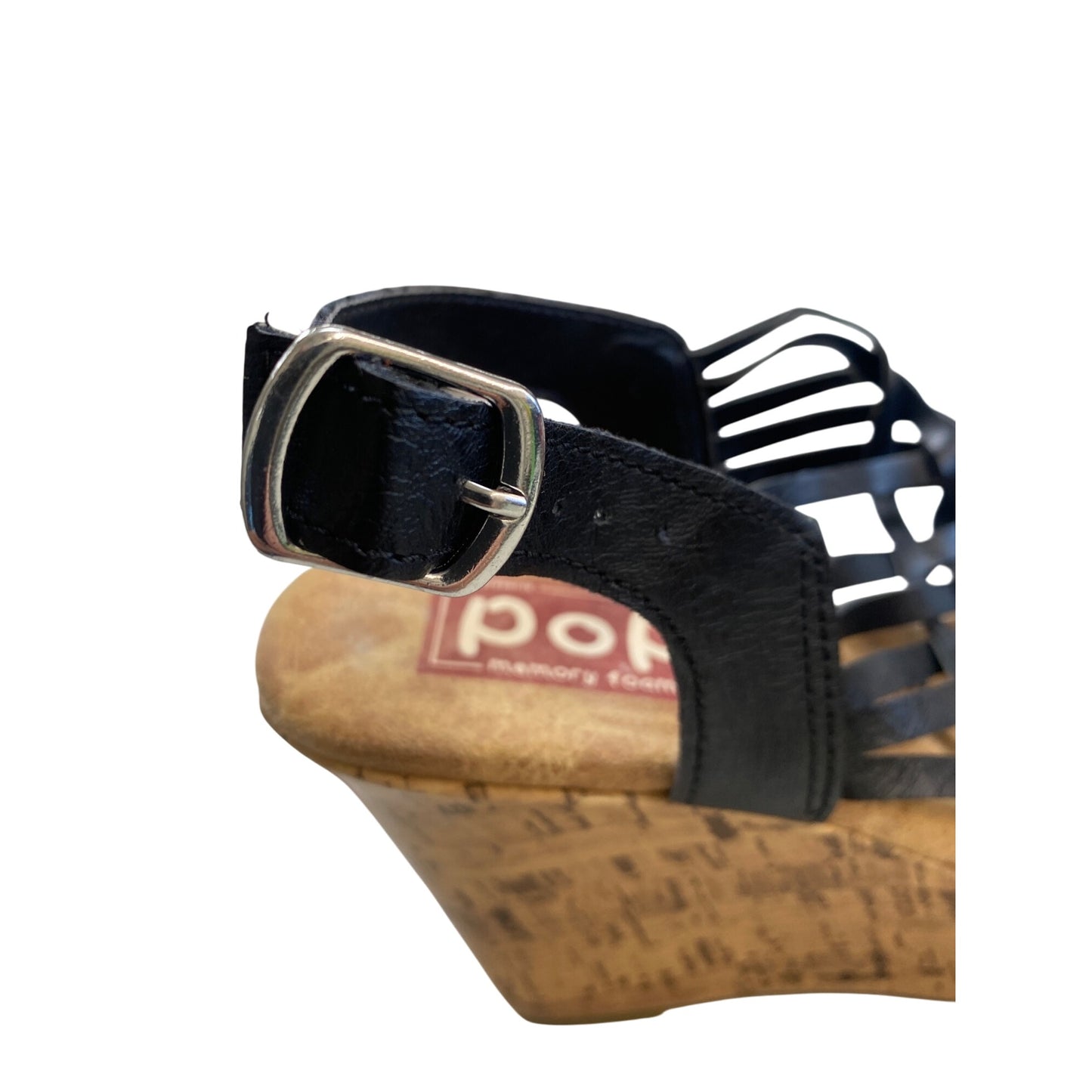 Pop Memory Foam Black Wedge Sandals 8M