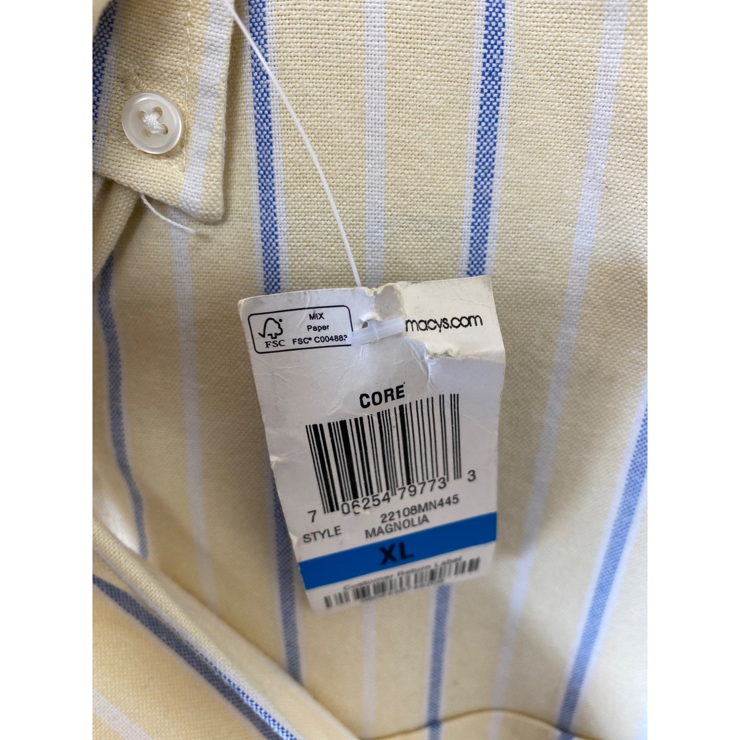 Club Room Mens XL Yellow & Blue Striped Long Sleeve Button-Up Shirt