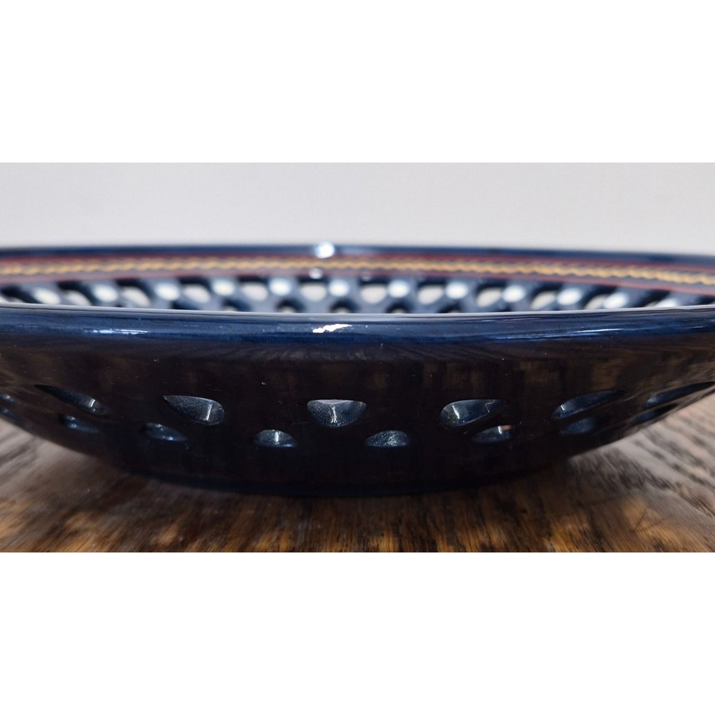 Navy Cut Out Floral Plate 12" Wall Hanger Display Shallow Bowl Dish