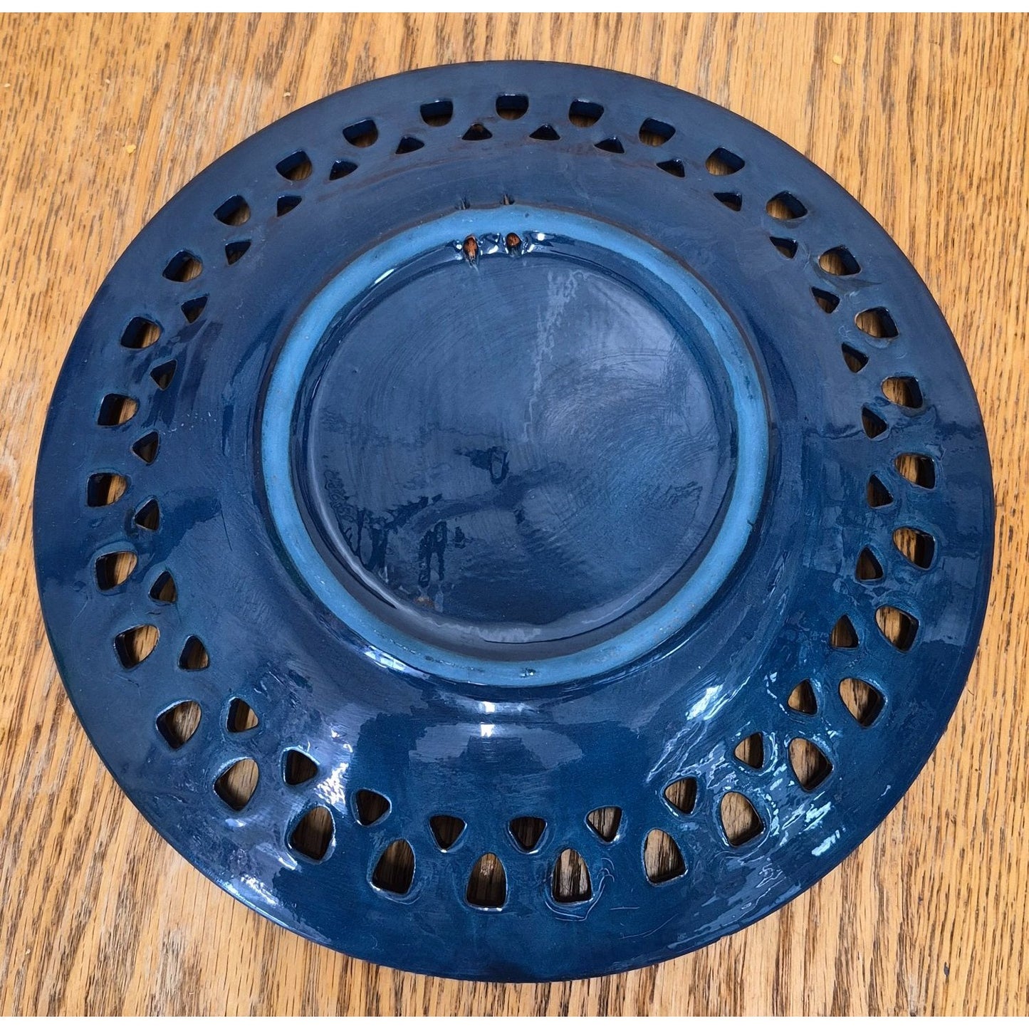 Navy Cut Out Floral Plate 12" Wall Hanger Display Shallow Bowl Dish