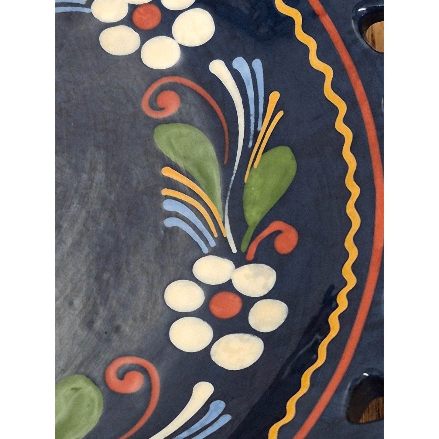 Navy Cut Out Floral Plate 12" Wall Hanger Display Shallow Bowl Dish