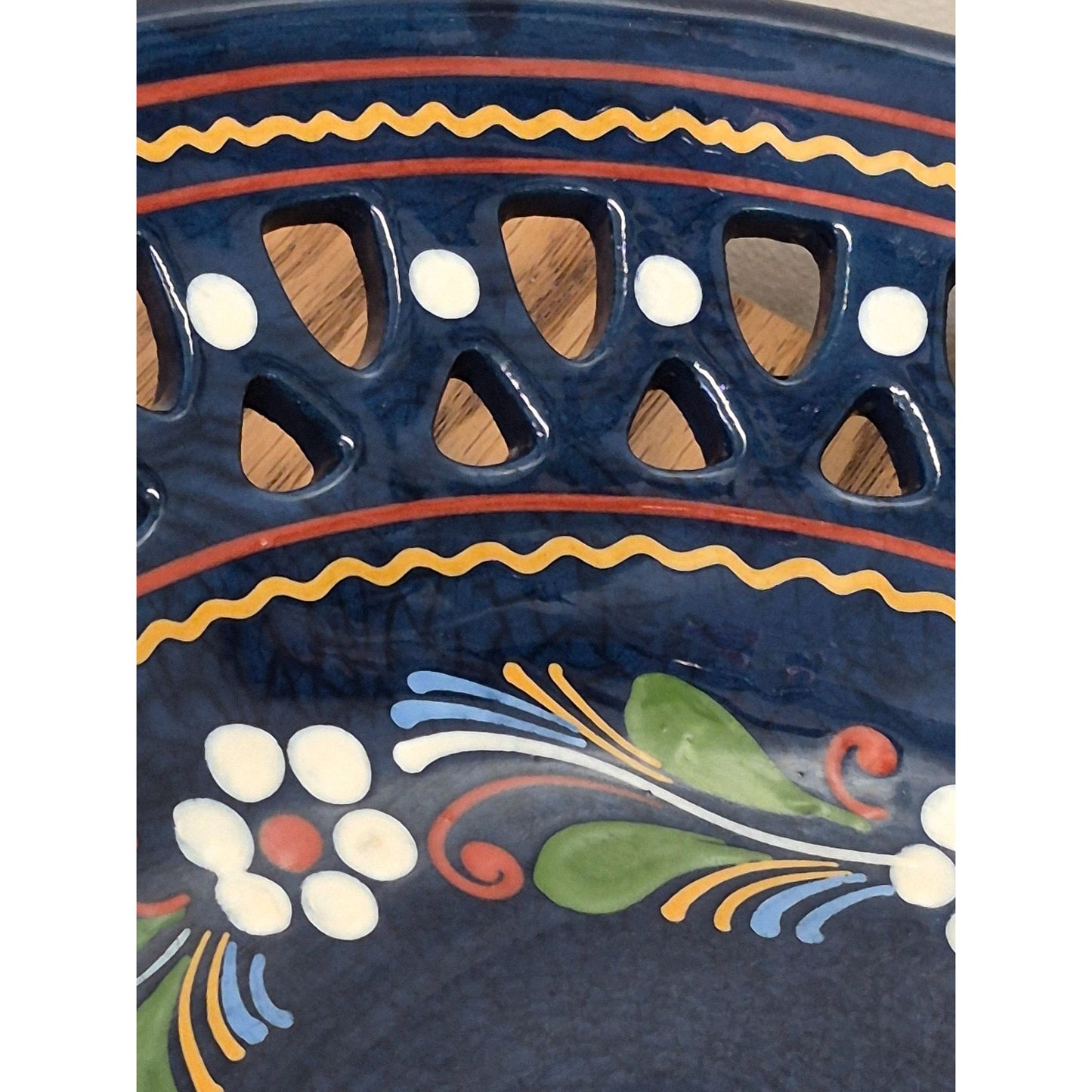 Navy Cut Out Floral Plate 12" Wall Hanger Display Shallow Bowl Dish