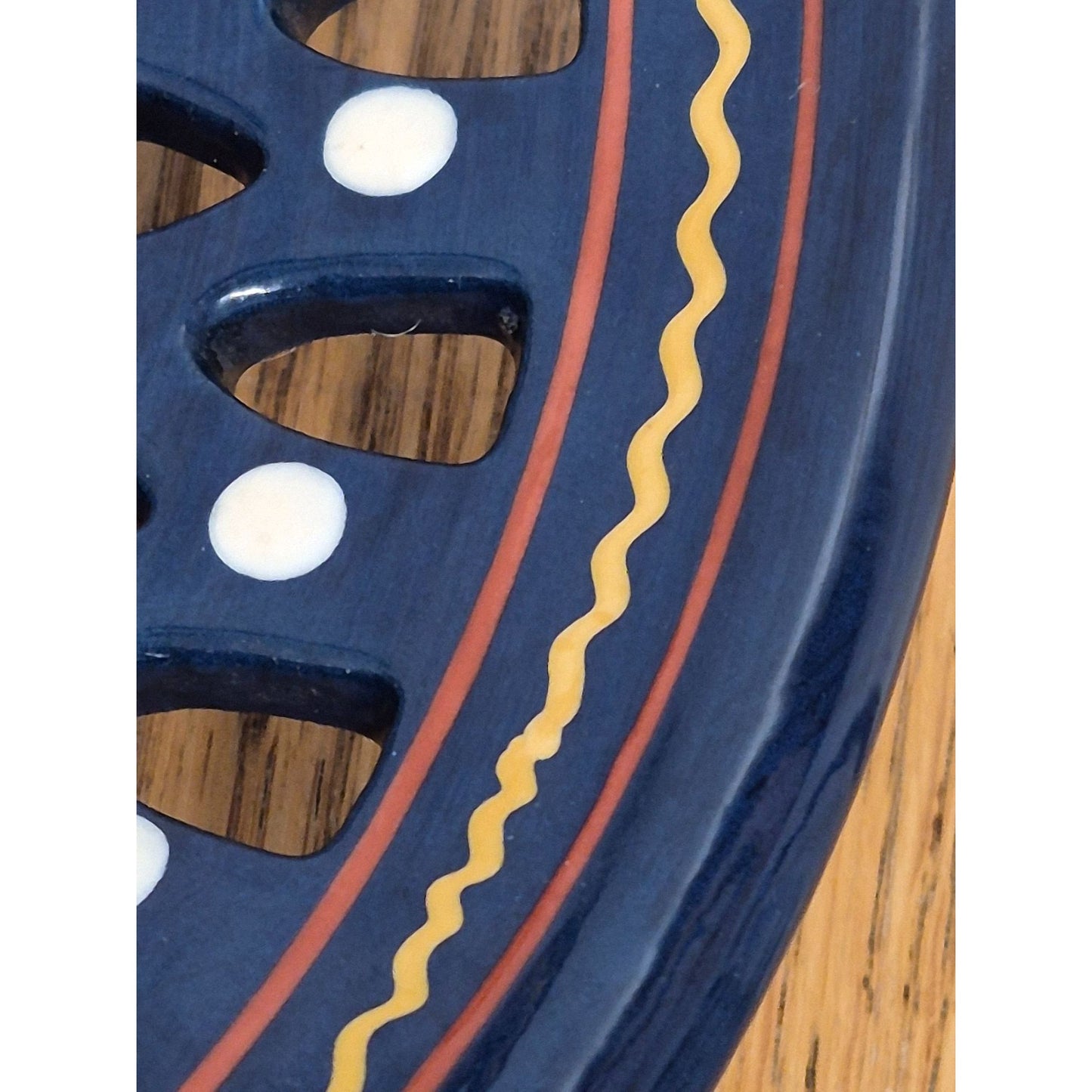 Navy Cut Out Floral Plate 12" Wall Hanger Display Shallow Bowl Dish