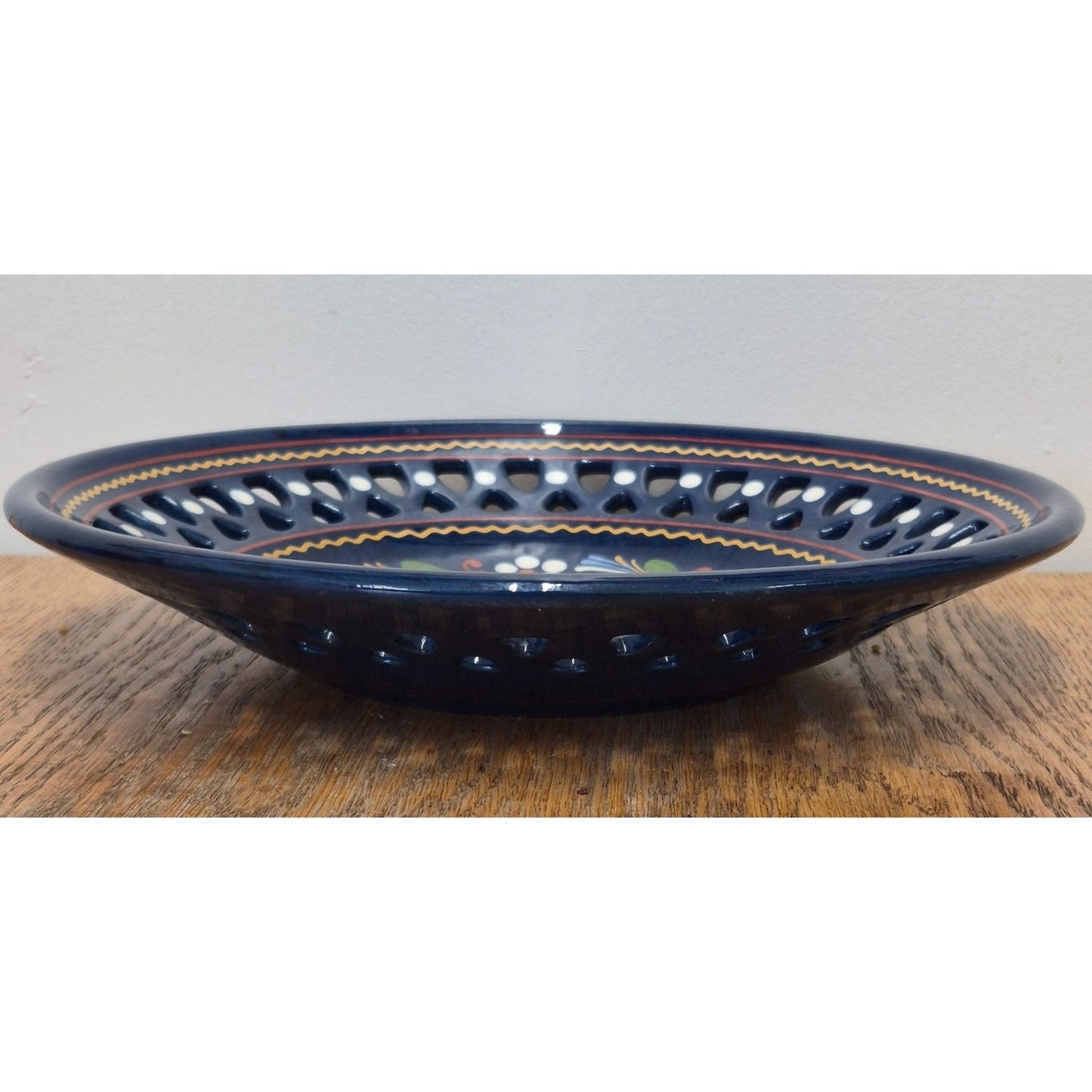 Navy Cut Out Floral Plate 12" Wall Hanger Display Shallow Bowl Dish