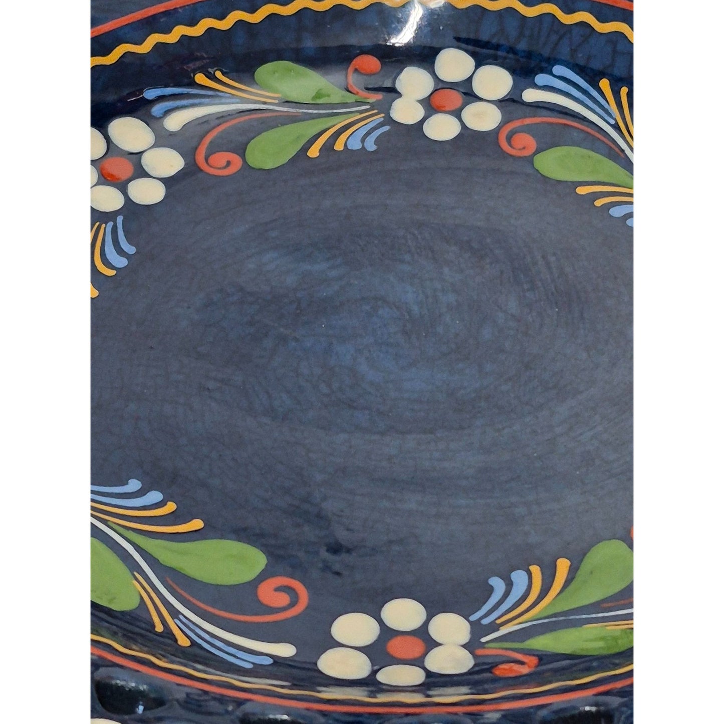 Navy Cut Out Floral Plate 12" Wall Hanger Display Shallow Bowl Dish