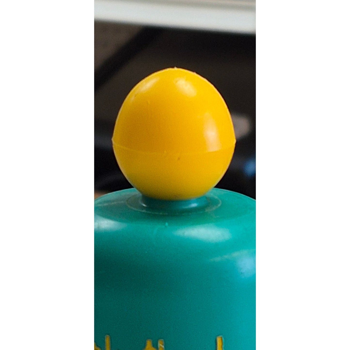 Vintage Waldorf General Products Chicago Curly Head Bottle Teal Yellow Empty