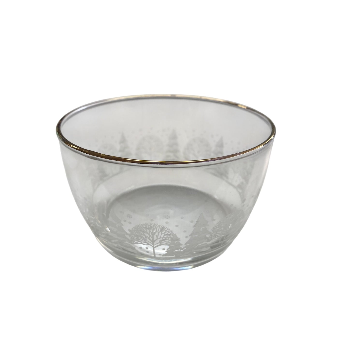 Vintage Glass Bowl Gold Rim & Winter Scene