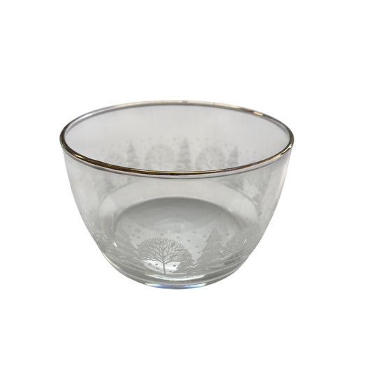 Vintage Glass Bowl Gold Rim & Winter Scene