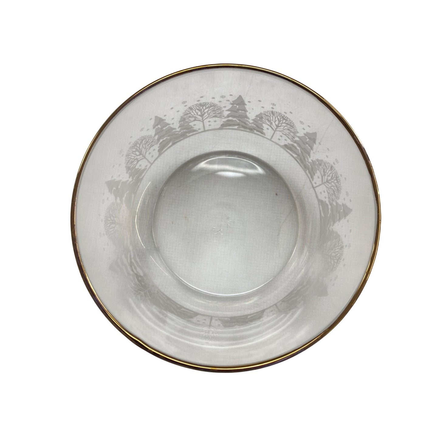 Vintage Glass Bowl Gold Rim & Winter Scene