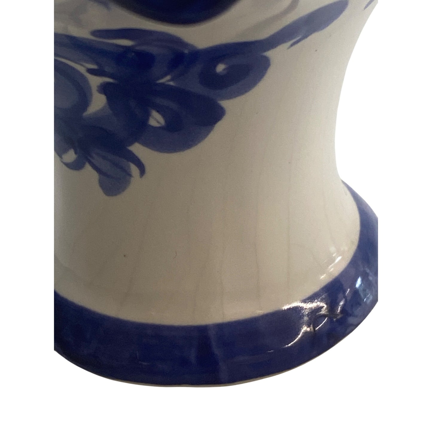 Hand-Painted Blue & White Ceramic Basket Vase With Floral Design Made In Portugal