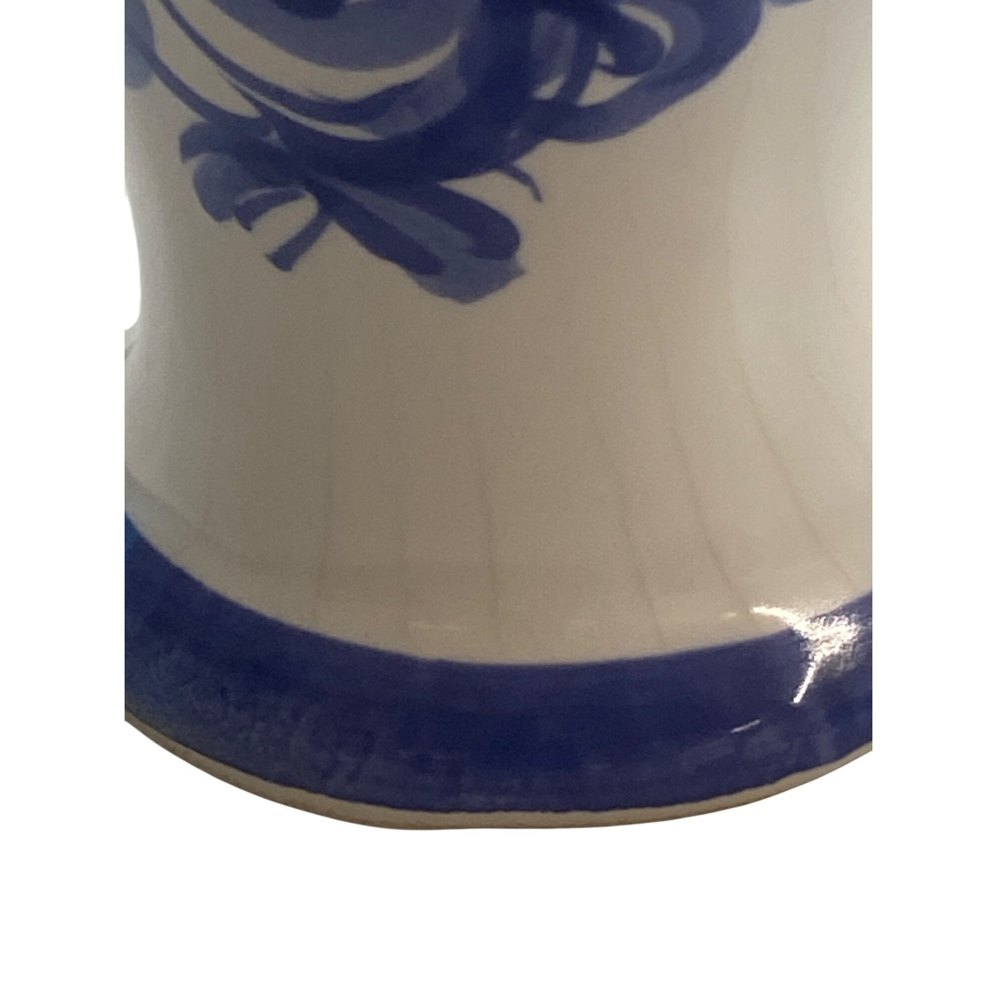 Hand-Painted Blue & White Ceramic Basket Vase With Floral Design Made In Portugal