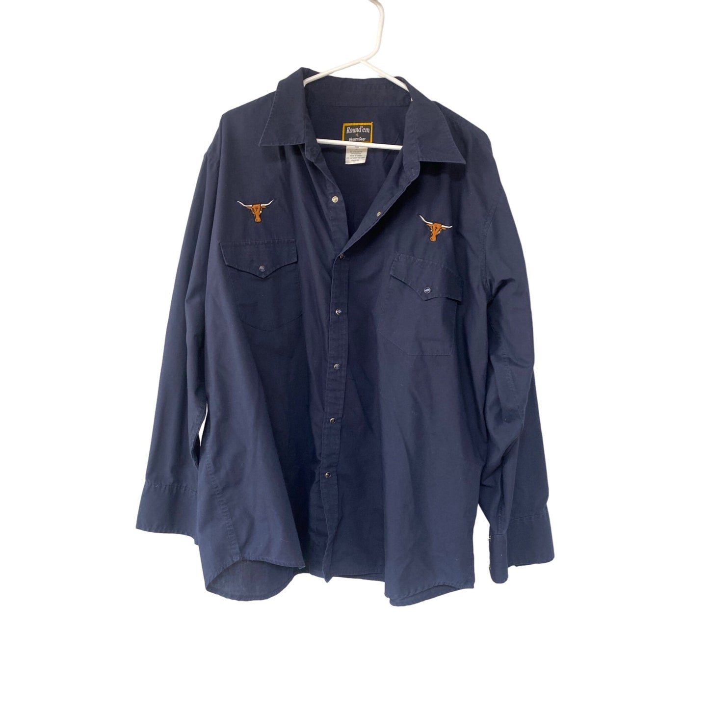 Roundem Western Gear Mens Navy Long Sleeve Button-Down Shirt XL